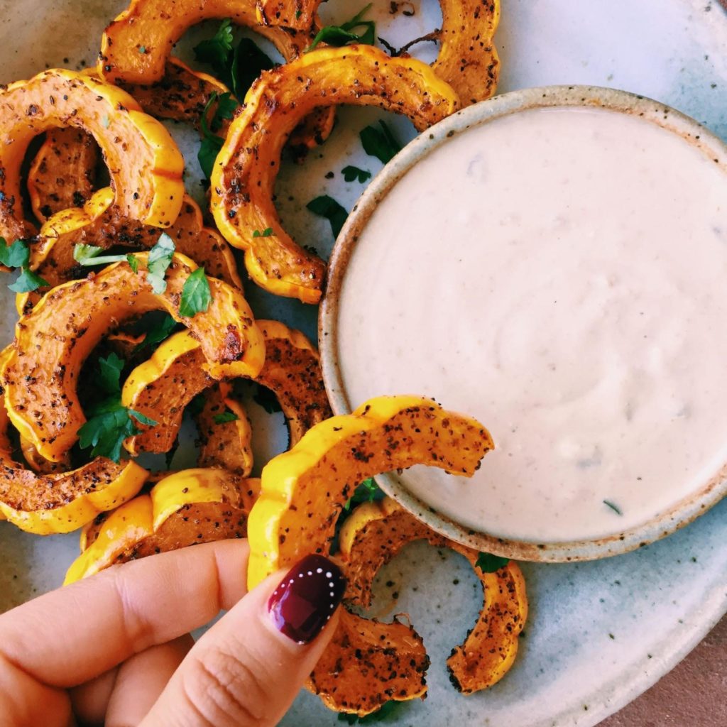 Delicata Squash Chips With Siete Foods blanco “cheese” Melissa's