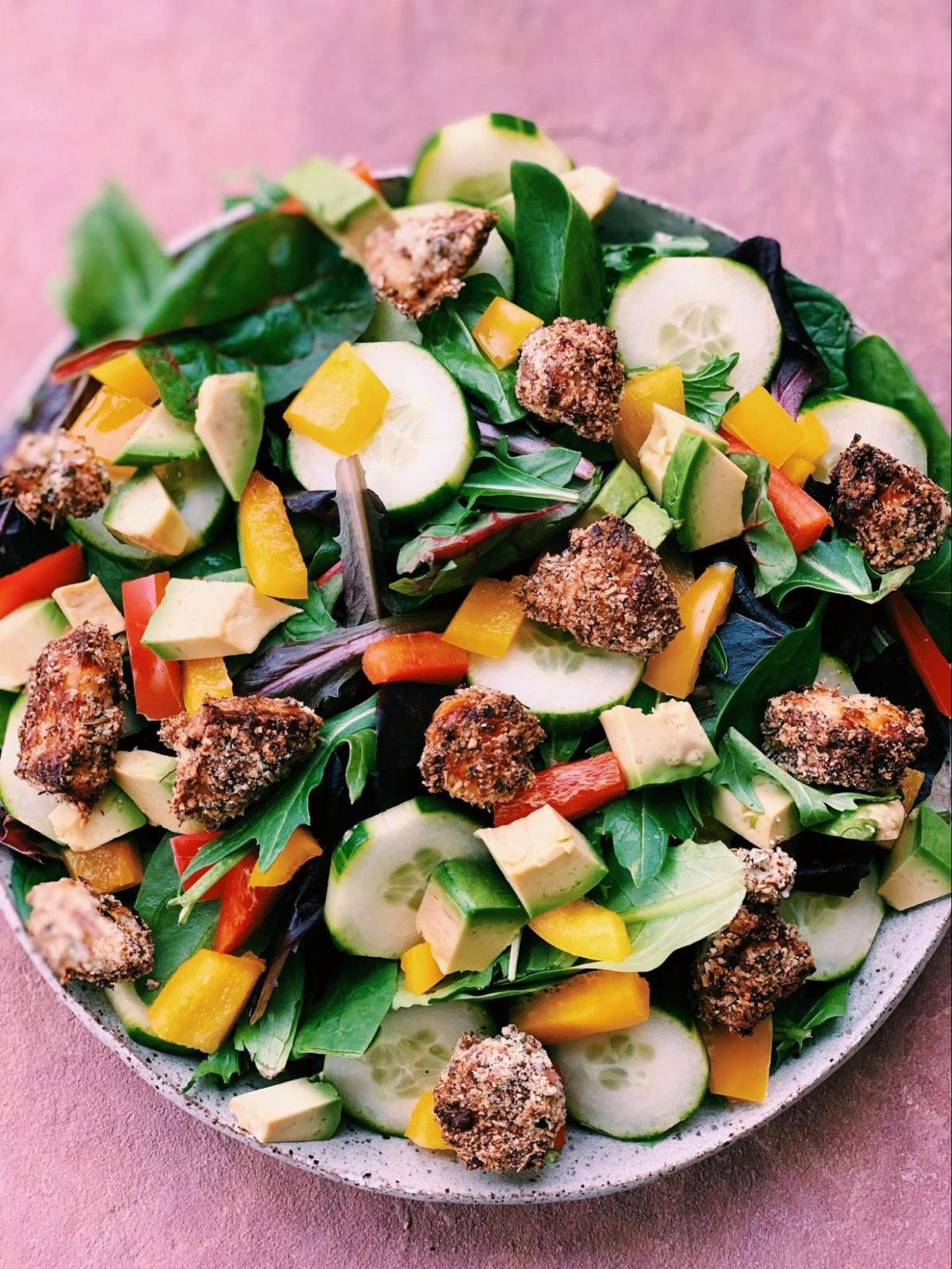 Fresh salad with Halloumi cheese ball croutons Melissa's Healthy Kitchen